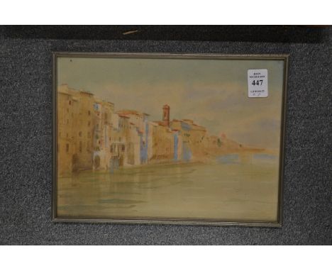 Two watercolours depicting Continental lake scenes together with a portrait of a military gentleman.
