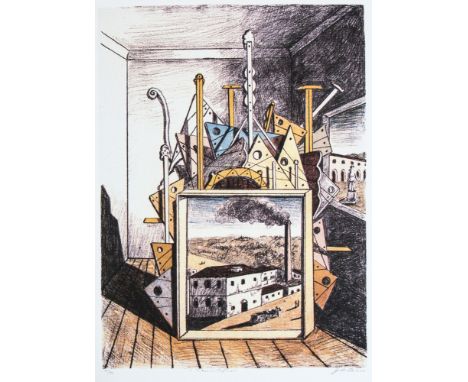 Giorgio De Chirico (after) 'Metaphysical Interior' offset lithograph in colors, signed bottom right, pencil 'G. De Chirico', 