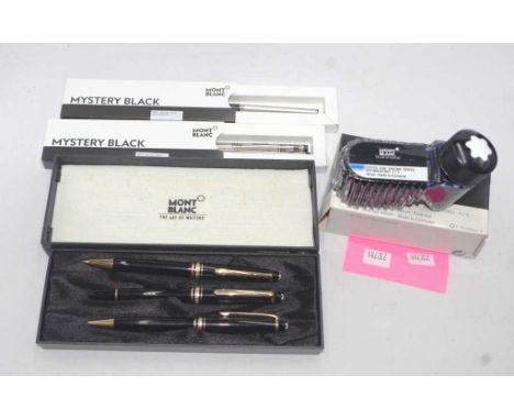 Montblanc Meistertuck pen/pencil set comprising a ballpoint pen, a roller ball pen and a pencil, together with two packets of