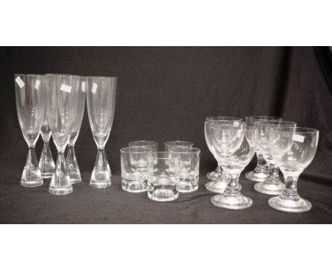 Six Holmegaard "Princess" champagne glasses together with 5 similar whisky glasses and 6 white wine glasses