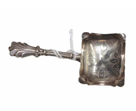 Victorian sterling silver caddy spoon hallmarked Birmingham 1845, makers mark: George Unite, with engraved decoration to bowl