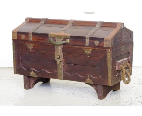 Antique style ship's trunk with brass fittings, 94cm x 55cm, 62cm high approx