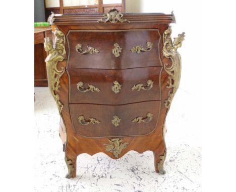 Louis style marble top Bombe commode with ormolu mounts, 82cm wide, 44cm deep, 94cm high approx