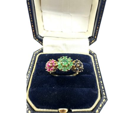 9ct Gold Emerald, Sapphire And Ruby  Ring (3.4g) 