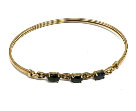 9ct Gold Diamond And Sapphire Heart Details  Bangle Bracelet (4.4g) 