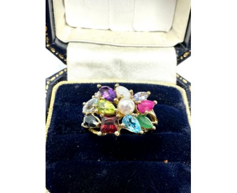9ct Gold Diamond/Pearl/Garnet/Emerald/Ruby/Tanzanite/Peridot/Topaz/Amethyst Cluster  Ring (2.9g) 