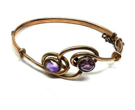 Antique 9ct rose gold amethyst bangle (6.8g) 