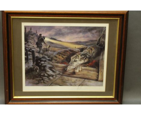 Cawston, signed Limited Edition print 360/850, lurchers, rabbits and lamper, 30 cm x 39 cm, framed, mounted, and a Maysons of
