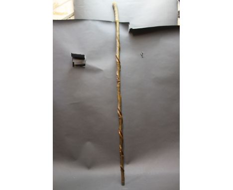 A red stag antler handled walking stick, with honeysuckle twist shaft, length 27 cm.