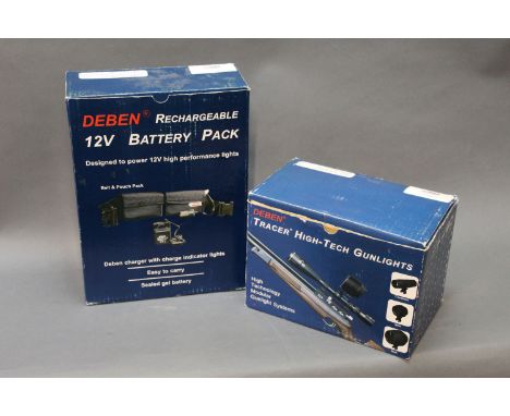A Deben tracer high tech compact gun light, together with a 12 volt battery pack.