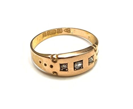 A 15ct gold ring set 3 small diamonds, Hallmarked Chester 1893