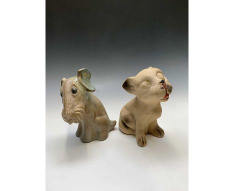 A Langley pottery dog together with an early Studdy Bonzo ceramic dog.