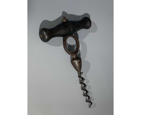 The very rare steel corkscrew by T Bradburn &amp; Sons, with Holroyd's "Patent Cone Cork Splitter" beneath the finger ring. T