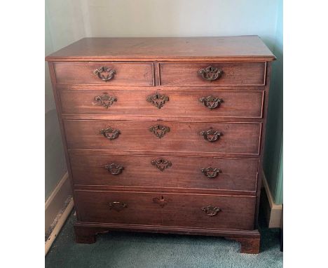 A late George II mahogany chest of two short and four long graduated drawers on bracket feet, height 106cm, width 99cm, depth