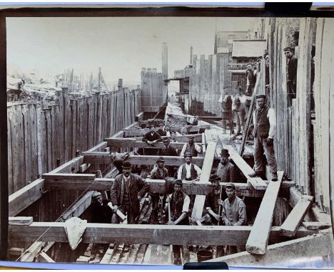 Early railway interest. A collection of 16 photographs depicting railway construction in the Leicester area circa 1895. Size 