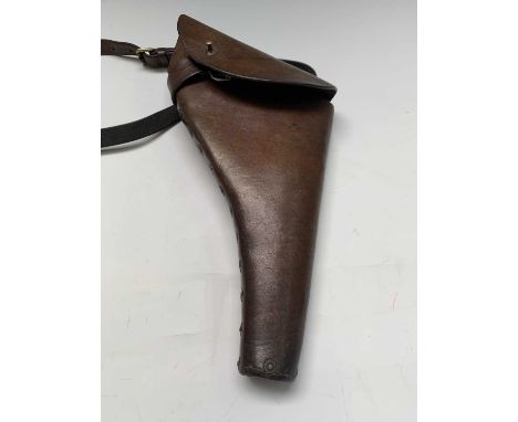 A WW2 tan leather army holster and strap, stamped PH 3/40, the holster length 35cm.
