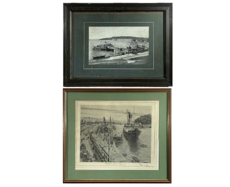 A signed print of Weymouth Quay in the 1930's and a photograph of Plymouth Pier.