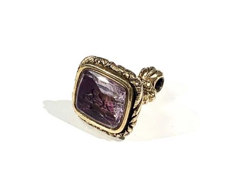 An ornate, gilt, early Victorian seal the intaglio carved with a hound Ht. 34mm