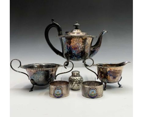 A three piece EPNS tea service etc.