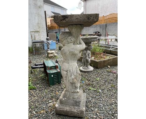 A concrete cherub sundial pedestal 78cm
