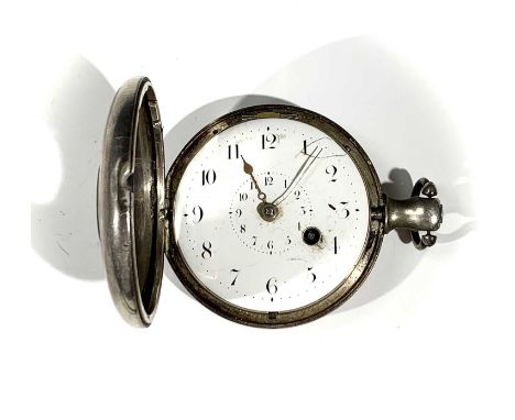 A George III silver half-hunter cased pocket watch the movement signed Josh Crundwell, Brenchly No. 1608, the white enamel di