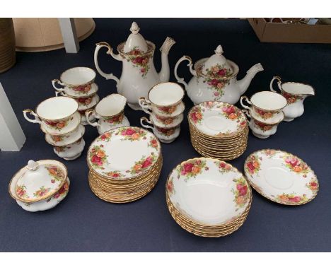 A Royal Albert 'Old Country Roses' design tea &amp; coffee service for 12, comprising of 47 pieces, missing one cup. With two