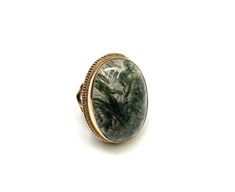 A 9ct gold contemporary moss agate ring