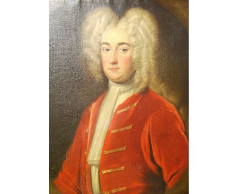 BRITISH SCHOOL (18TH CENTURY)Portrait of a gentleman wearing a red coatOil on canvas, 73cm x 60cm Condition Report This is 93