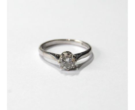 Diamond solitaire ring, the brilliant approximately .5ct in 18ct white gold. Condition Report Size K.  Cloudy, colour G/H VS2