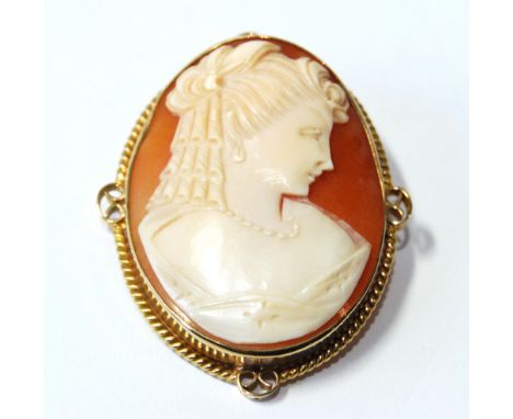 Cameo brooch carved with the portrait of a woman, 9ct gold.