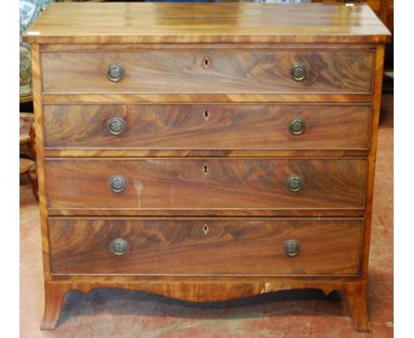 Early 19th century mahogany chest with four graduated long drawers, on splayed bracket feet, 91cm high and 100cm wide.