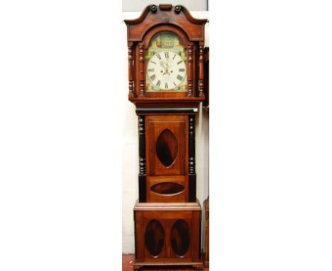 Victorian Welsh mahogany automaton longcase clock, maker O. Roberts, Castle Street, Caernarfon, the dial with automaton nauti