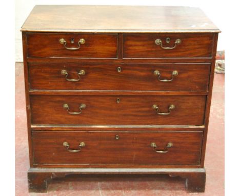 George III mahogany chest of five drawers on bracket feet, 91cm high and 94cm wide.