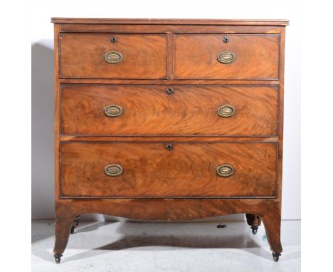 Victorian mahogany chest of drawers, rectangular top with reeded edge, two short and two long graduating drawers, splayed bra