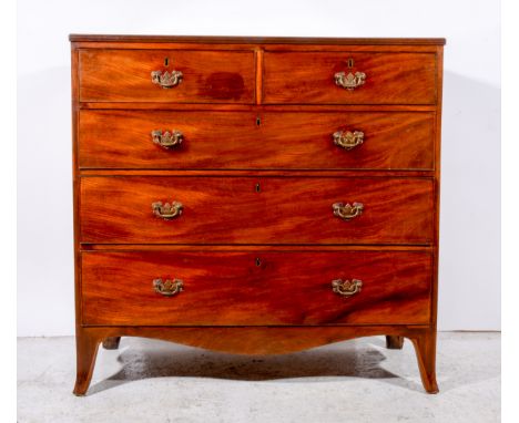 A Victorian mahogany chest of drawers, reeded edge, fitted with two short and three long drawers, bracket feet, refurbished, 