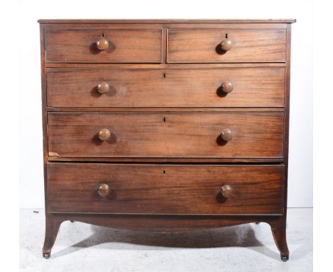 Victorian mahogany chest of drawers, rectangular top with a reeded edge, two short and three long graduating drawers, splayed