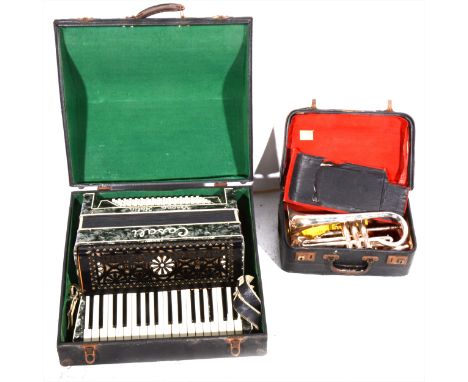 A Casali accordion, cased; and a Regent plated cornet, cased. (Qty: 2)
