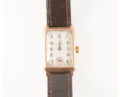 A. lady's/gentleman's vintage 9 carat yellow gold wrist watch, rectangular arabic dial with subsidiary seconds dial in a 9 ca