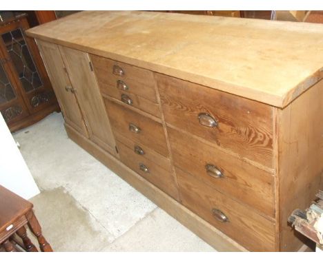 Vintage Pine Sideboard / Unit with cupboard &amp; 9 Drawers 80 inches long 36 inches tall 22 deep