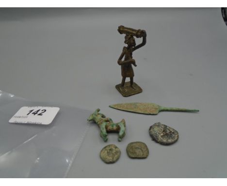 Syrian bronze goat, arrow head and 3 coins (karistan)
