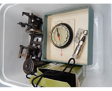 Small compass, miniature micrometer, Domatic  Marsch Kompass, 3 novelty pencil sharpeners. 