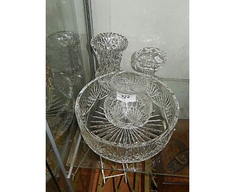 Crystal bowl, crystal vase, candle stick, glass light shade - all heavy crystal  