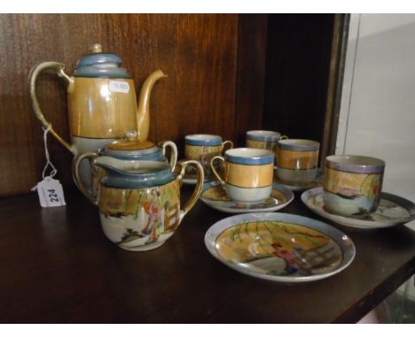 Japanese coffee set  - 5 cups and 6 saucers plus sugar and coffee pot and milk jug  