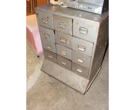 Vintage 12 Drawer Filing / Drawer Unit on Castors  27 x 16 inches 37 1/2 tall including wheels