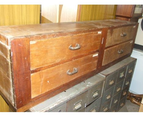 2 Vintage 4 Draw Shop Units each one is 58 1/2 inches long 16 inches tall 12 deep