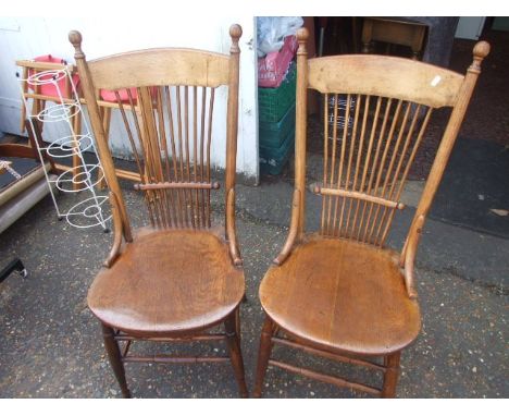 3 Antique Oak Stick Back Chairs ( 1 is a carver )