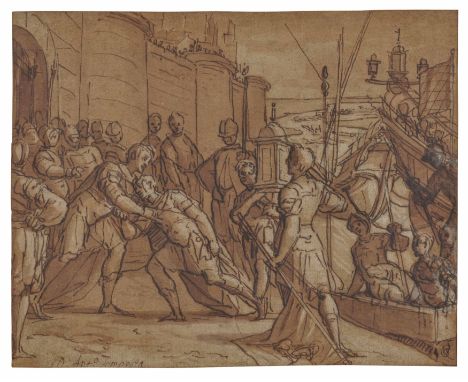 TAVARONE, LAZZAROGenua 1556 - 1640Titel: Hommage eines Admirals an einen Prinzen. Technik: Federzeichnung, laviert und weiß g