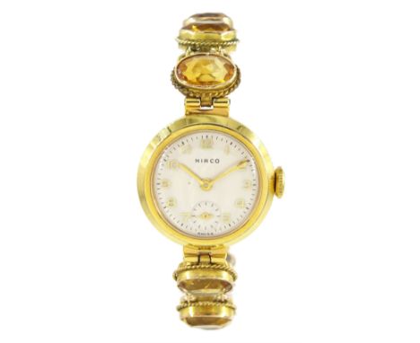 Hirco ladies stainless steel and gold-plated manual wind wristwatch, on an early 20th century 9ct gold citrine link bracelet,