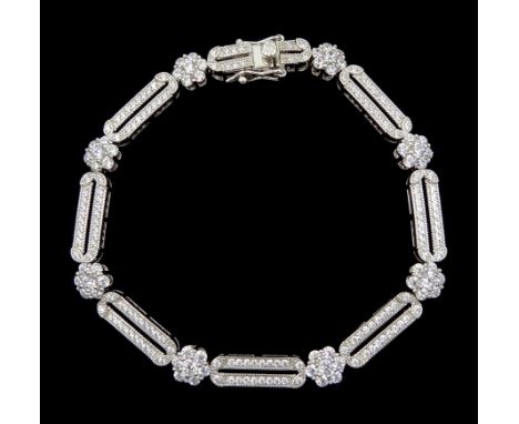 Silver Art Deco style cubic zirconia openwork flower link bracelet, stamped 925 Condition Report:Length = 18.5cm, good condit