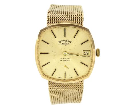 Rotary gentleman's 9ct gold manual wind wristwatch, champagne dial with date aperture, on integral 9ct gold bracelet, hallmar